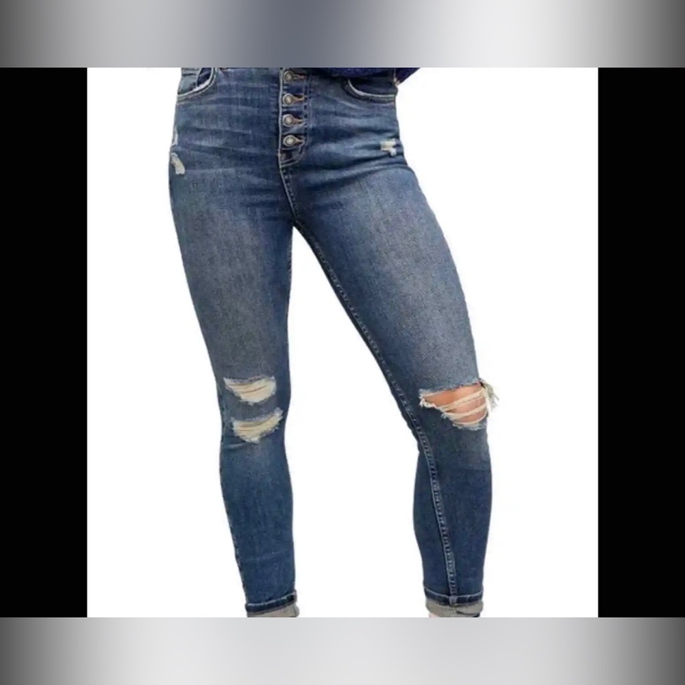 We The Free High Rise Distressed Skinny Jeans - Medium Blue